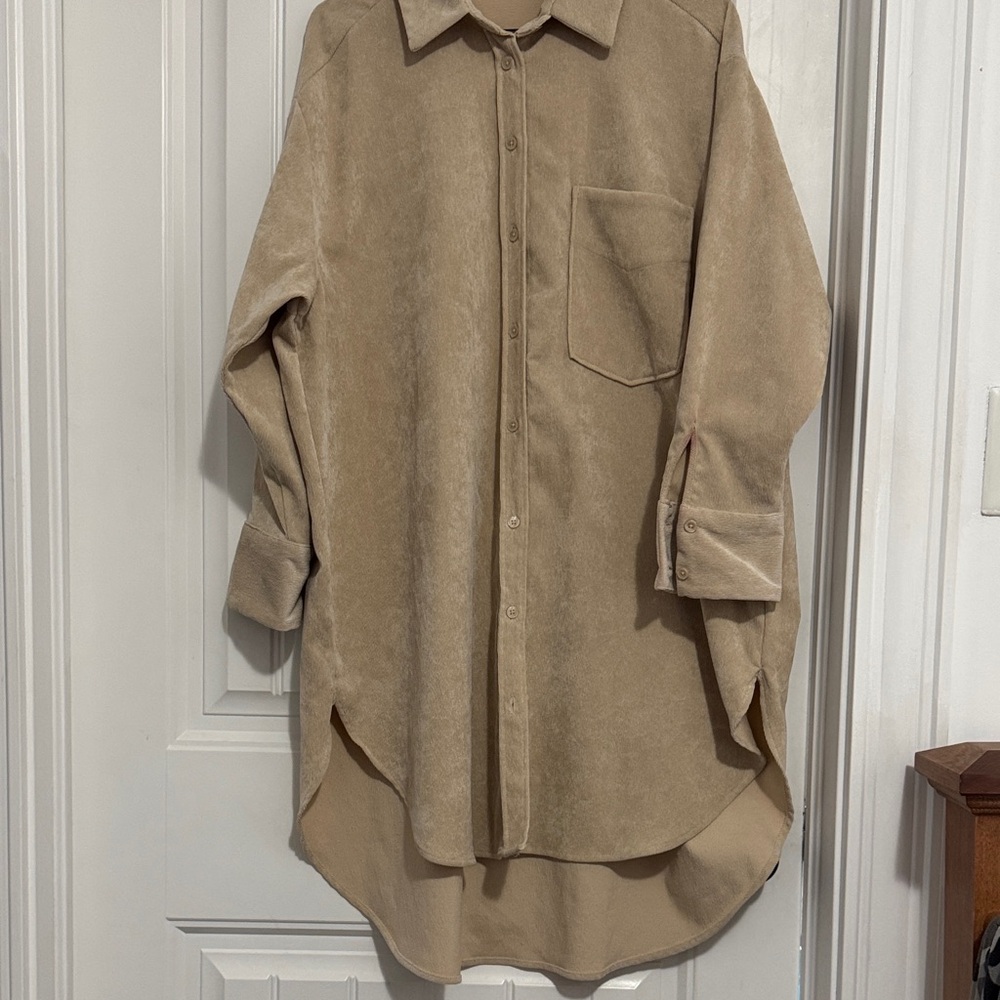 Zara Tan Button-Up long Shirt